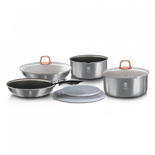 Set oale si tigai marmorate cu maner detasabil (9 piese) din aluminiu forjat Moonlight Collection Berlinger Haus 260 7040