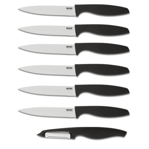 Set cutite otel inoxidabil (7 piese) cu invelis ceramic si curatator de legume cu lama ceramica NAVA 140 058-145