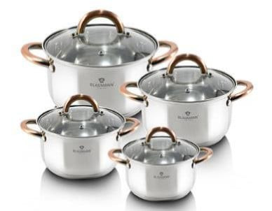 Set oale si tigai otel inoxidabil (8 piese) cu manere Rose Gold (Cupru) Gourmet Line Blaumann 212 3248