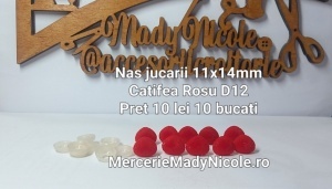 Nas jucarii 11x14 mm Rosu Catifea cu dispozitiv de siguranta Set 10 bucati D12