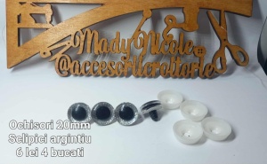 Ochi Argintiu Sclipici amigurumi cu dispozitiv de siguranta 20 mm Set 4 bucati D6 Iris detasabil