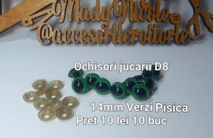 Ochi Pisica Verzi Amigurumi cu dispozitiv de siguranta 14 mm 10 bucati D8