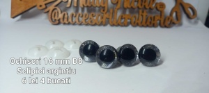 Ochi Sclipici Argintii Amigurumi cu dispozitiv de siguranta 16 mm Set 4 bucati D8