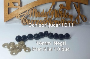 Ochi Negri Amigurumi cu dispozitiv de siguranta 16 mm Set 10 bucati D11