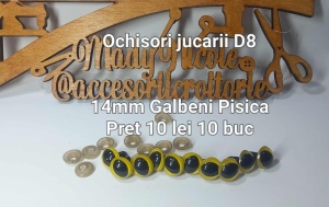 Ochi Pisica Galbeni Amigurumi cu dispozitiv de siguranta 14 mm 10 bucati D8