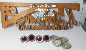 Ochi Roz Sclipici amigurumi cu dispozitiv de siguranta 20 mm Set 4 bucati D7+D78 Iris detasabil