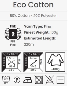 YarnArt Eco-Cotton Fir Bumbac 100gr-220m Cod 769 Rosu - Img 3