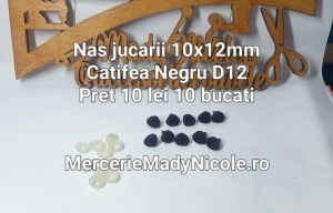 Nas jucarii 10x12 mm Negru Catifea cu dispozitiv de siguranta Set 10 bucati D12