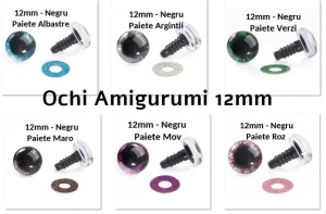 Ochi Albastru Sclipici amigurumi cu dispozitiv de siguranta 12 mm Set 4 bucati D9 Iris detasabil - Img 2