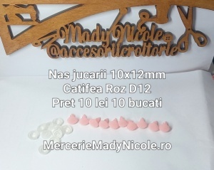 Nas jucarii 10x12 mm Roz Catifea cu dispozitiv de siguranta Set 10 bucati D12