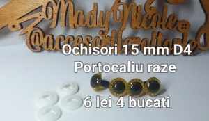Ochi Portocaliu Raze Amigurumi cu dispozitiv de siguranta 15 mm Set 4 bucati D4