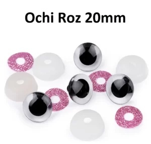 Ochi Roz Sclipici amigurumi cu dispozitiv de siguranta 20 mm Set 4 bucati D7+D78 Iris detasabil - Img 2