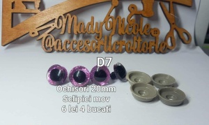 Ochi Mov Sclipici amigurumi cu dispozitiv de siguranta 20 mm Set 4 bucati D7 Iris detasabil