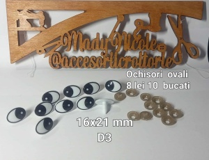 Ochi ovali amigurumi cu dispozitiv de siguranta 16x21mm Set 10 bucati D3