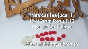 Nas jucarii 10x12 mm Rosu Catifea cu dispozitiv de siguranta Set 10 bucati D12