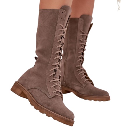 Bocanci inalti din piele naturala LAMIA Beige - Img 2