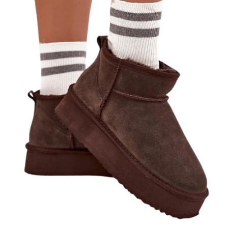 Cizme scurte imblanite din piele naturala TEMPO Brown - Img 2