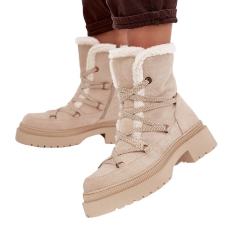 Ghete imblanite din piele ecologica GORDA Beige - Img 3
