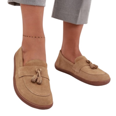 Pantofi din piele naturala BAREFOOT Fringe Beige - Img 2