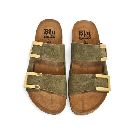 Papuci din piele naturala SUSANA Khaki - Img 2