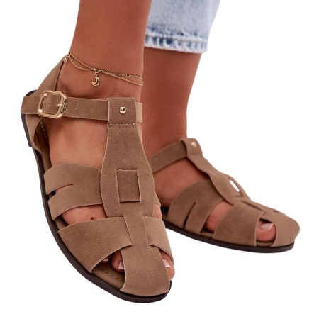 Sandale tip roman din piele ecologica ARACELI Beige - Img 2