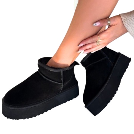 Cizme mini imblanite din piele naturala ADA Black - Img 3