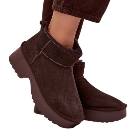 Ghete imblanite din piele naturala ENEDY Brown - Img 2