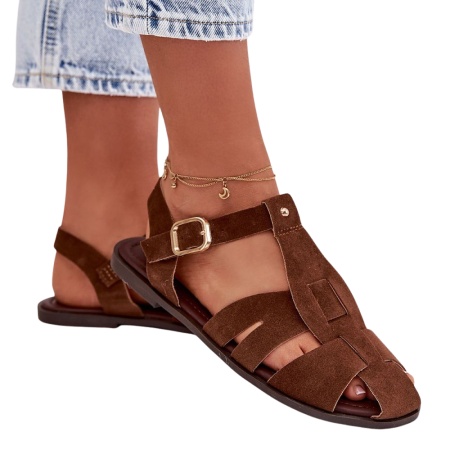 Sandale tip roman din piele ecologica ARACELI Brown - Img 3