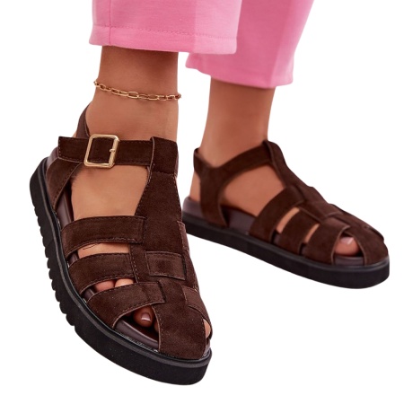 Sandale tip roman din piele ecologica SALMA Brown - Img 2
