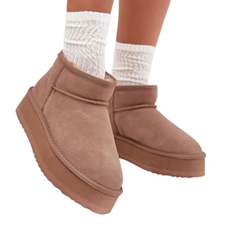 Cizme scurte imblanite din piele naturala TEMPO Beige - Img 2