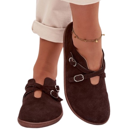 Pantofi din piele naturala BAREFOOT Cross Brown - Img 3