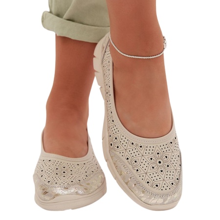 Pantofi din piele naturala INES Beige - Img 3
