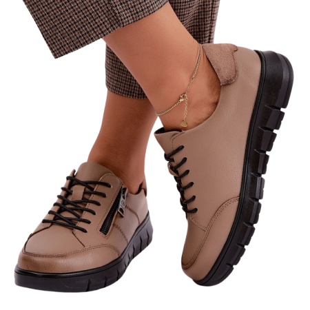 Pantofi din piele naturala SERENA Beige - Img 3
