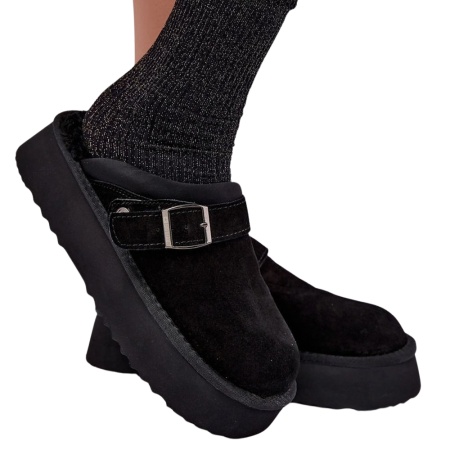 Papuci imblaniti din piele naturala ELOISA Black - Img 2
