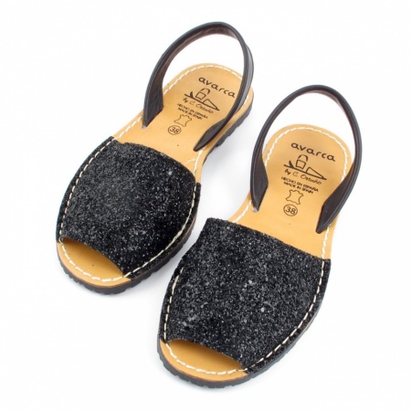 Sandale din piele naturala, AVARCA GLITTER Black - Img 3