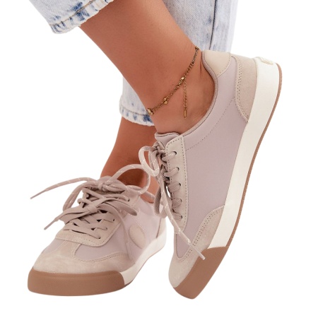 Sneakersi din piele naturala AMPARO Beige - Img 2