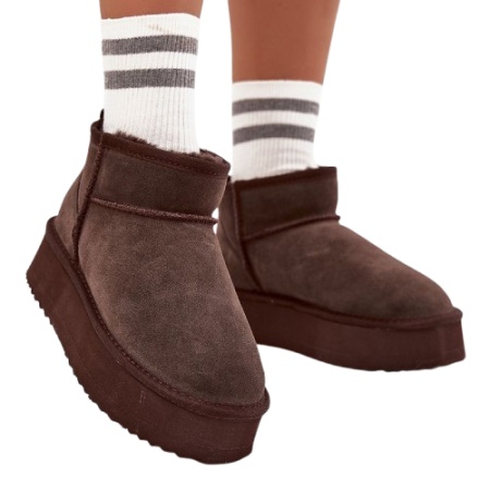 Cizme scurte imblanite din piele naturala TEMPO Brown - Img 3