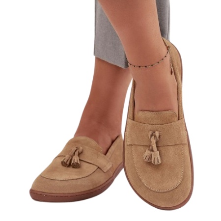 Pantofi din piele naturala BAREFOOT Fringe Beige - Img 3