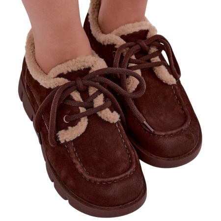 Ghete imblanite din piele naturala LARA Brown - Img 2