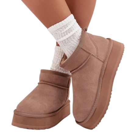 Cizme scurte imblanite din piele naturala TEMPO Beige - Img 3