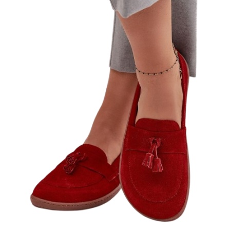 Pantofi din piele naturala BAREFOOT Fringe Red - Img 3