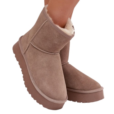 Cizme medii imblanite din piele naturala VEKA Beige - Img 2