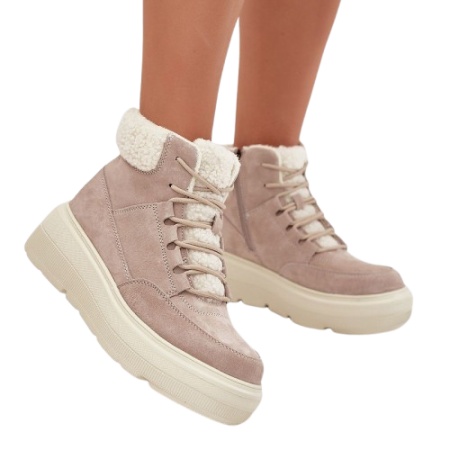 Ghete imblanite din piele naturala NALA Beige - Img 2