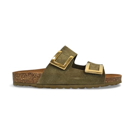 Papuci din piele naturala SUSANA Khaki - Img 4