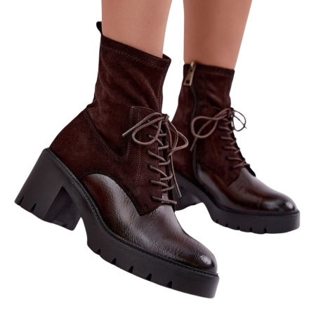 Botine din piele ecologica si textil MIREIA Brown - Img 2