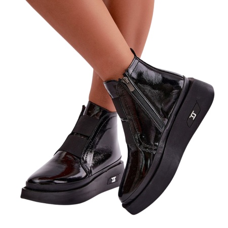 Botine din piele naturala lacuita AGUSTINA Black - Img 2