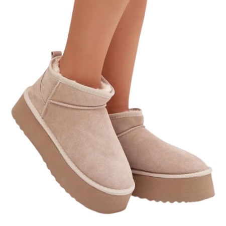 Cizme mini imblanite din piele naturala ADA Beige - Img 3