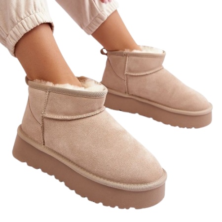 Cizme mini imblanite din piele naturala CEKA Nude - Img 3