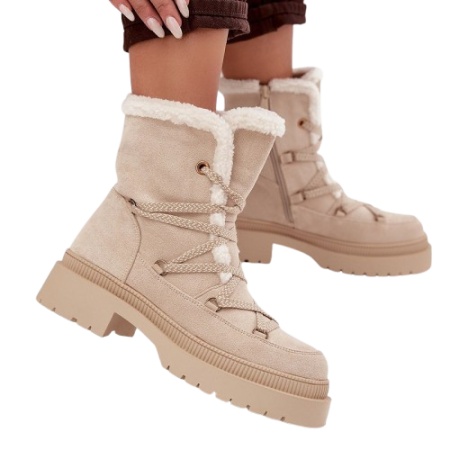 Ghete imblanite din piele ecologica GORDA Beige - Img 2