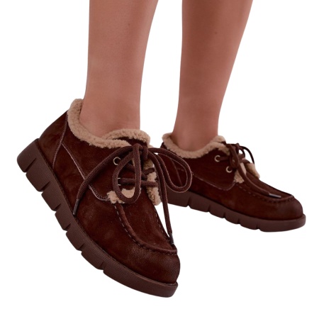 Ghete imblanite din piele naturala LARA Brown - Img 3